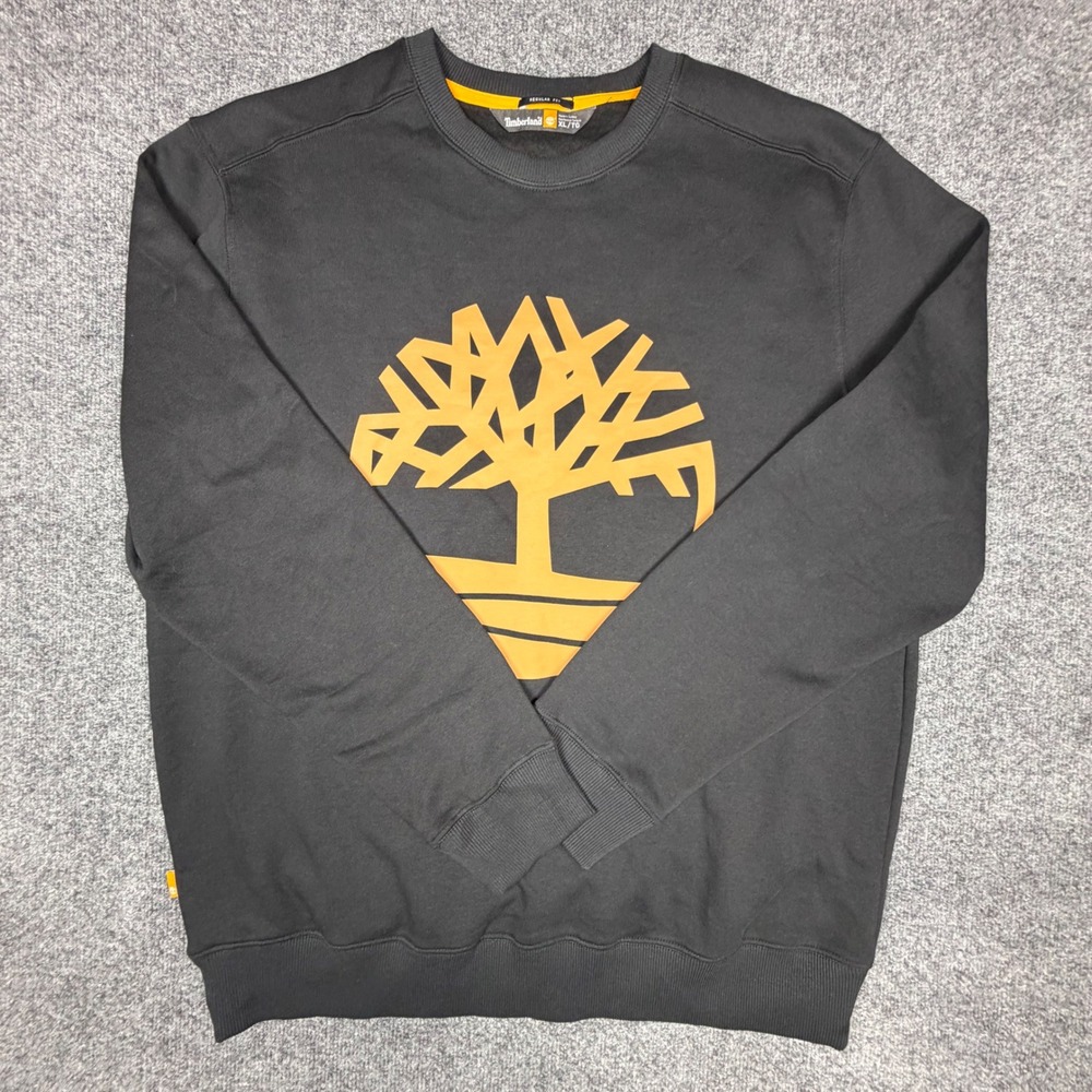 Timberland Mens XL Black Orange Tree Logo Crewneck Sweatshirt Regular Fit
